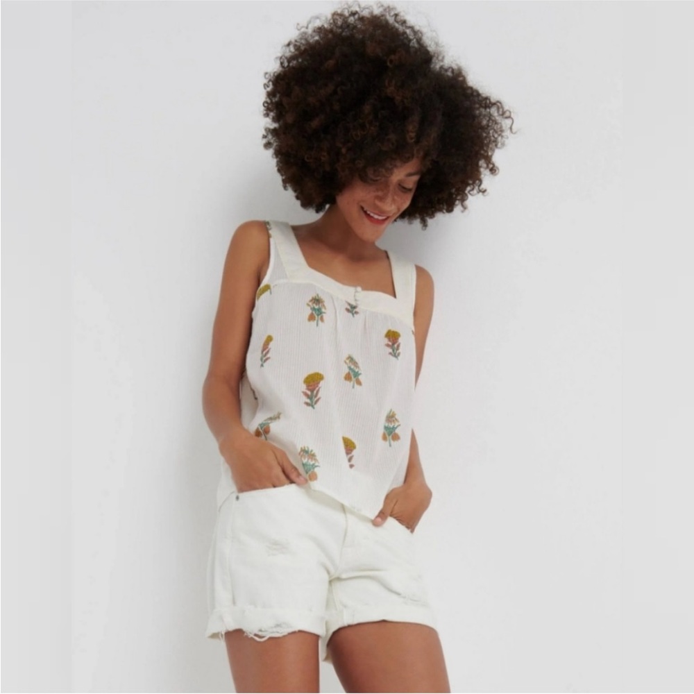 Lucky Brand Cotton Floral Block Print Tank Top Blouse